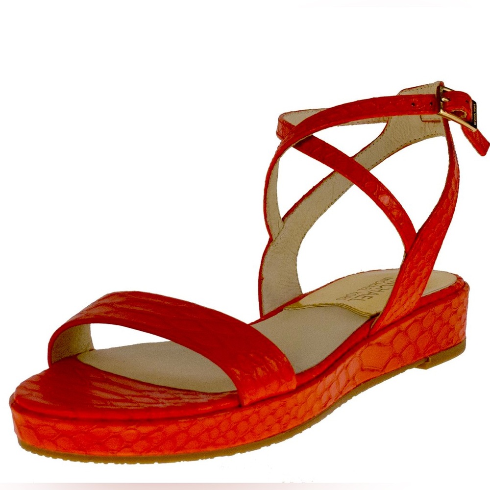 MICHAEL KORS NWOB KAYLEE FLAT MANDARIN EMBOSSED LEATHER PLATFORM SANDALS SIZE 5M